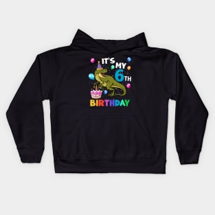 Kids 6 Year Old 6th Birthday Boy Dino T Rex Dinosaur Kids Hoodie